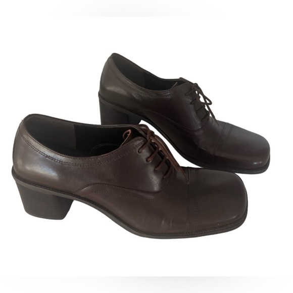 Enzo Angiolini Ea Flexo Leather Lace Up Block Heel Shies Sz8.5 Brown Academia - Picture 15 of 15